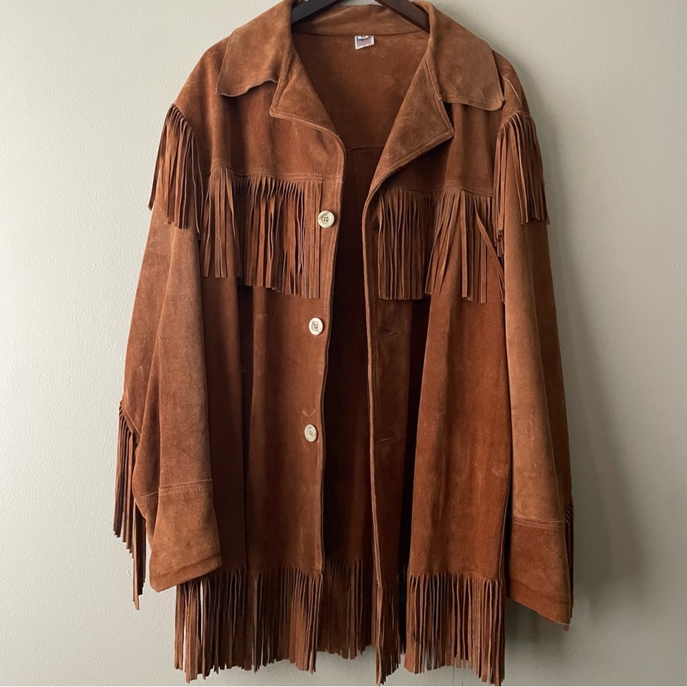Leather Suede Fringe Jacket XL Western VTG DeerWear Made in USA Bohemian - Picture 2 of 10
